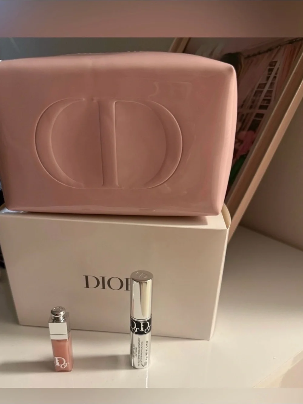 Dior Pink Patent CD Embossed Cosmetic Case
